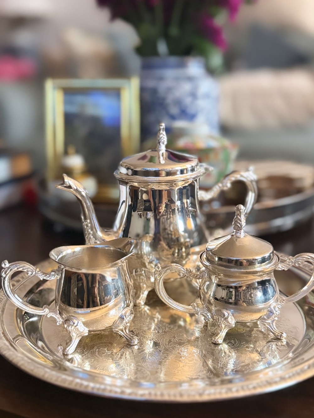 Silver Plated Tea Set - 3 Piece with Tray
